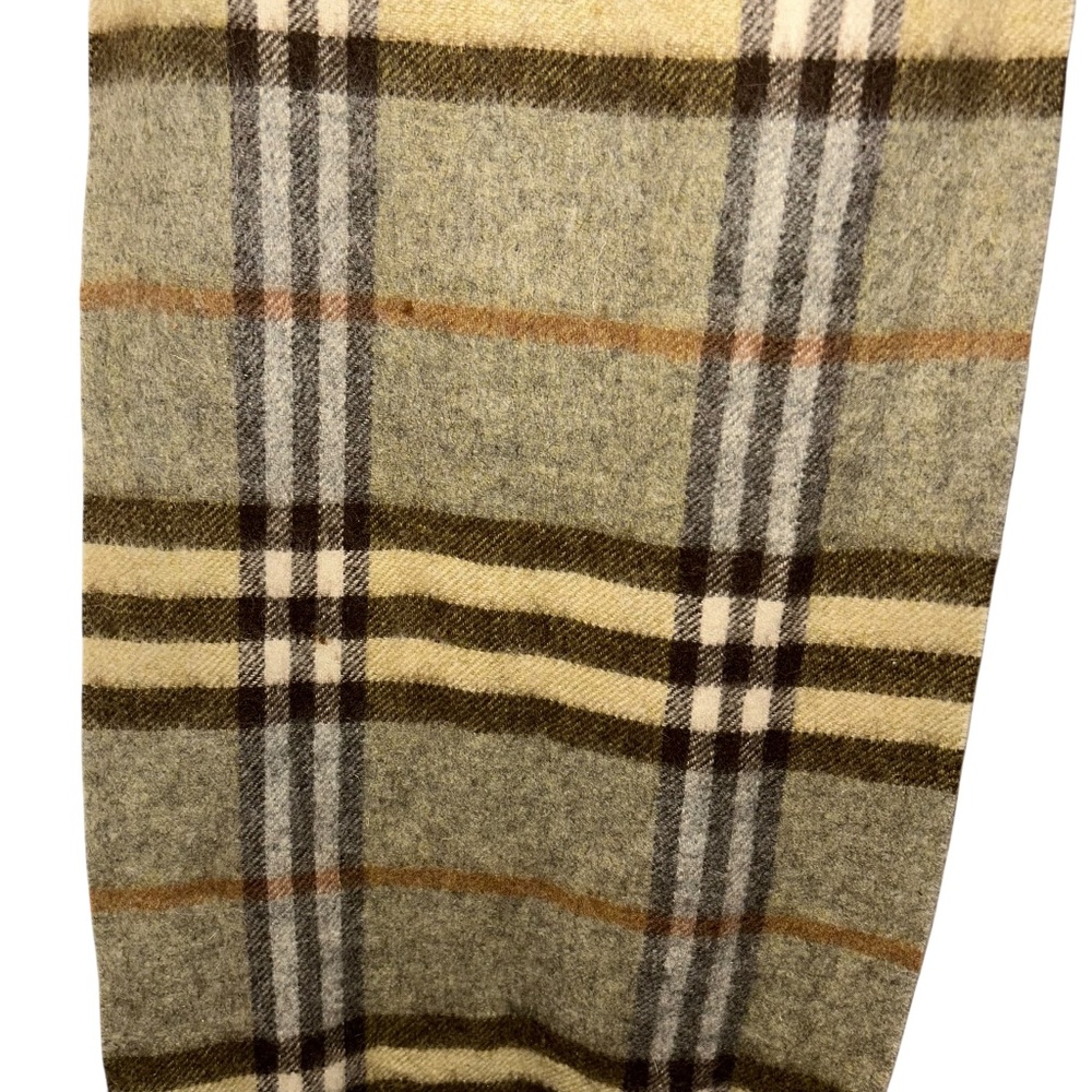 CASHMERE Olive chartreuse rabbit fur balls trim Nova Check Plaid Shawl Wrap FALL - Picture 4 of 6